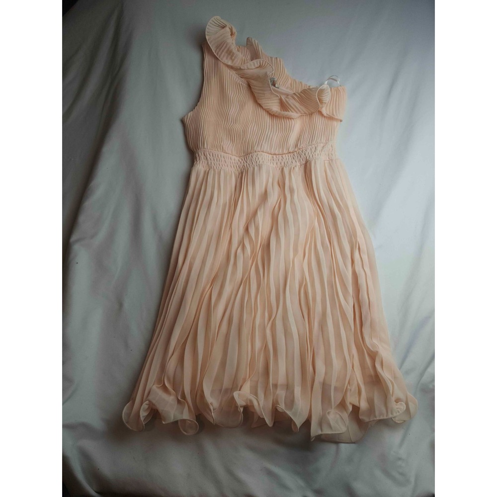 American Rag Cie Dress Women Large Peach One Shoulder Ruffle Pleated Fit & Flare